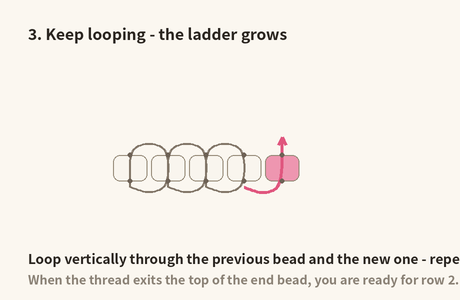 Keep looping bead by bead to turn the widest row into a ladder foundation