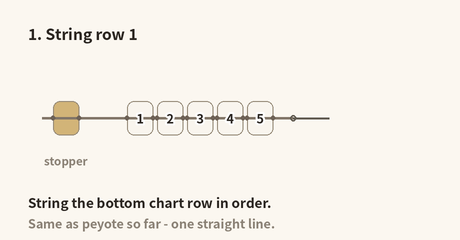 Square stitch row 1: string the bottom chart row in order in a straight line